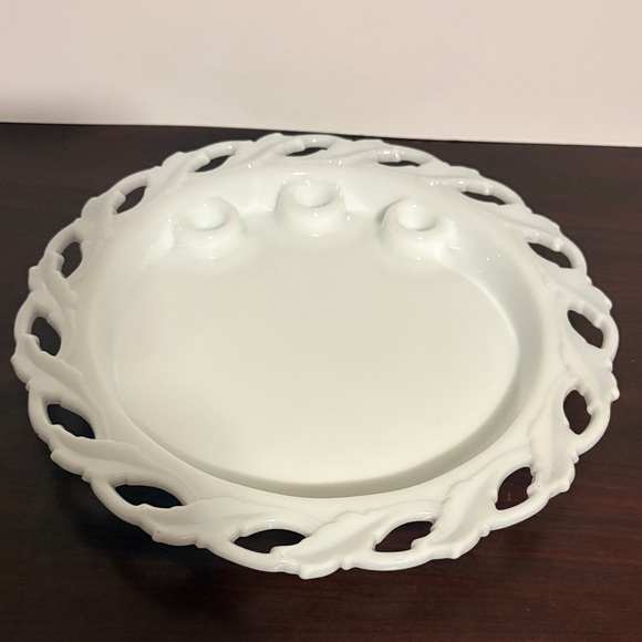 Vintage IMPERIAL GLASS white milk glass centerpiece plate dish 3 candle holder - Picture 2 of 8